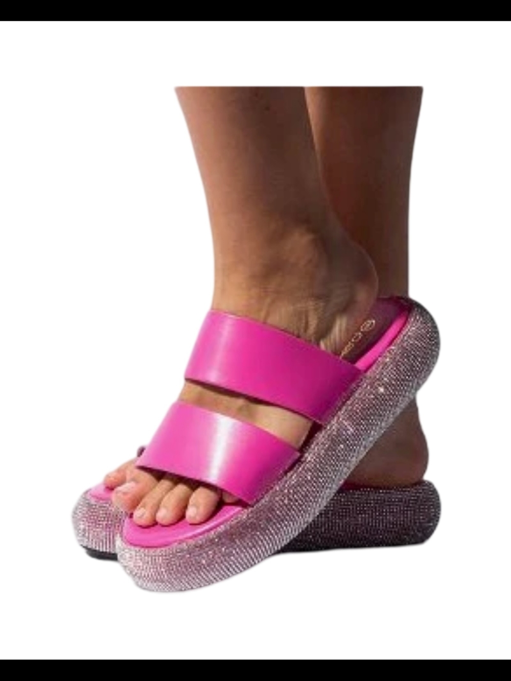 NWOT Mata Women's Pink Platform Slide Sparkle Sandals size 9